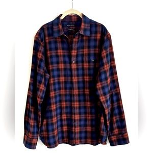 Banana Republic Untucked Slim-fit Flannel Shirt, Large Red Blue Black plaid
